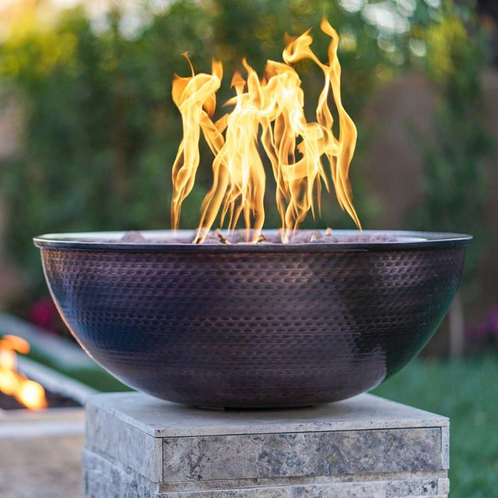 The Outdoor Plus 27" Sedona Hammered Copper Fire Bowl - 12V Electronic Ignition - OPT-27RCPRFOE12V