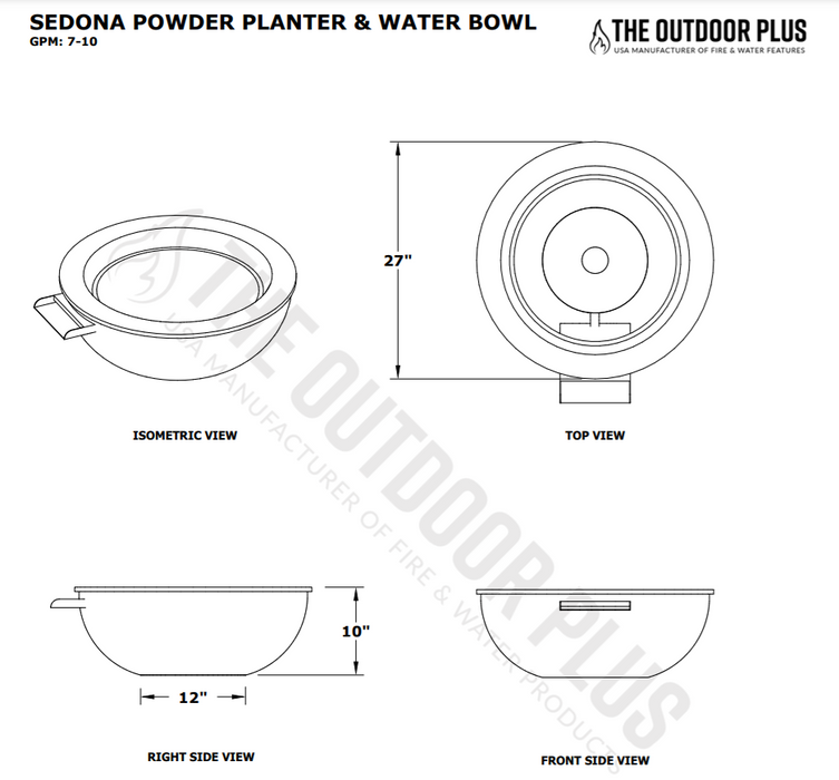 The Outdoor Plus 27" Sedona Powder Coated Planter & Water Bowl - OPT-27RPCPW