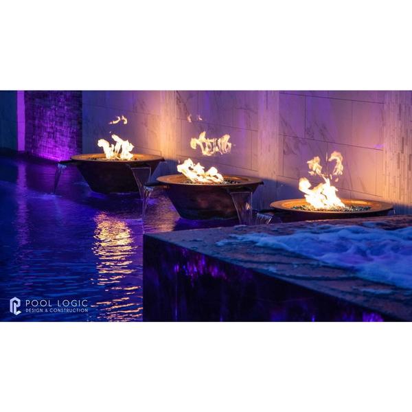 The Outdoor Plus 30" Cazo 4-Way Hammered Copper Fire & Water Bowl - Match Lit - OPT-4W30