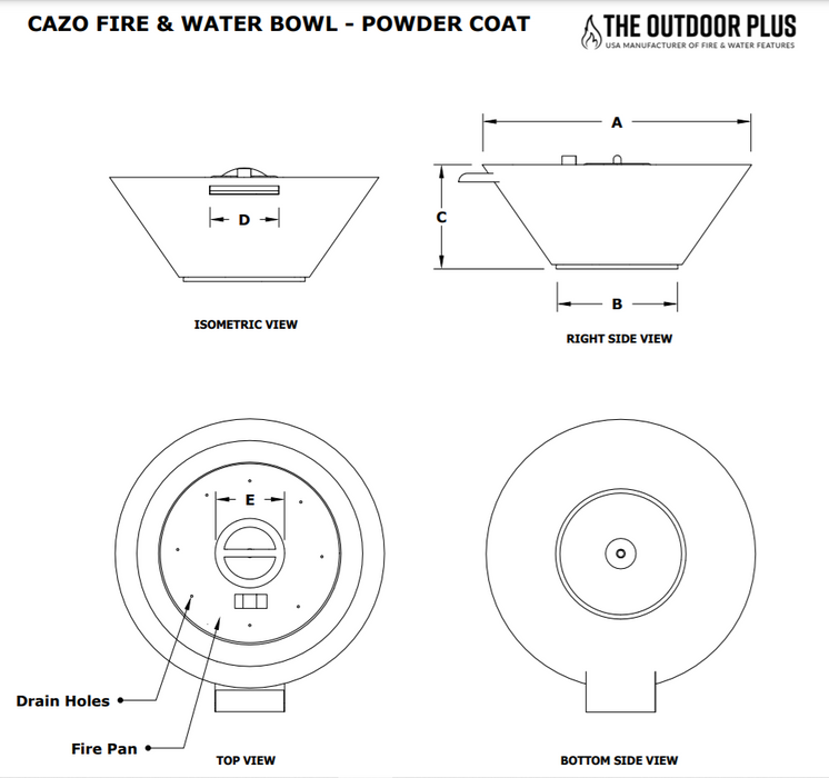 The Outdoor Plus 30" Cazo Powder Coated Fire & Water Bowl - 12V Electronic Ignition - OPT-R30PCFWE12V