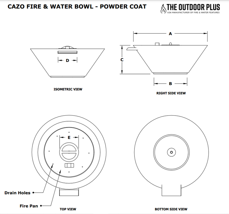 The Outdoor Plus 30" Cazo Powder Coated Fire & Water Bowl - 12V Electronic Ignition - OPT-R30PCFWE12V