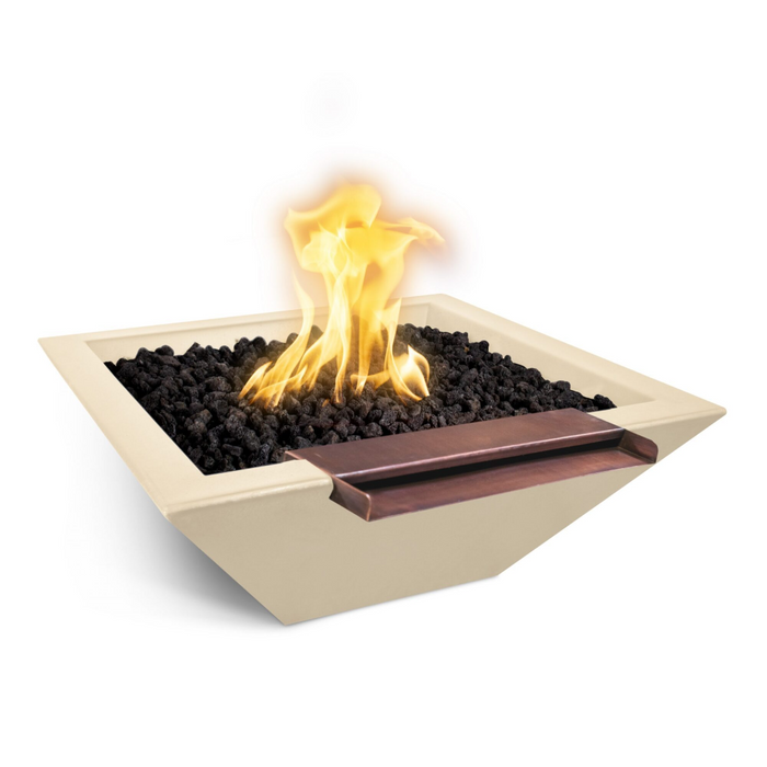 The Outdoor Plus 30" Maya GFRC Concrete Square Fire & Water Bowl with Wide Spill - Match Lit -  OPT-30SFWWS