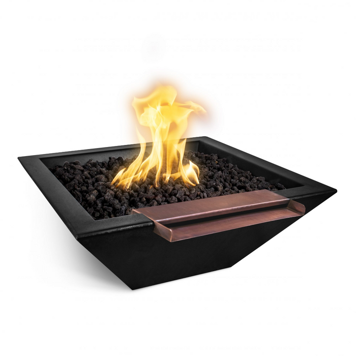 The Outdoor Plus 30" Maya GFRC Concrete Square Fire & Water Bowl with Wide Spill - Match Lit -  OPT-30SFWWS