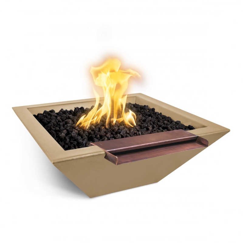 The Outdoor Plus 30" Maya GFRC Concrete Square Fire & Water Bowl with Wide Spill - Electronic - OPT-30SFWWSE12V