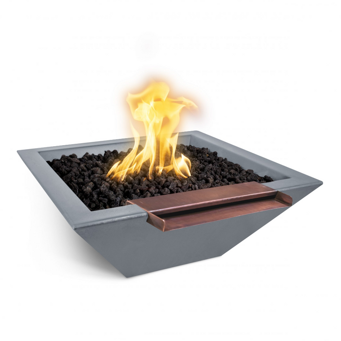 The Outdoor Plus 30" Maya GFRC Concrete Square Fire & Water Bowl with Wide Spill - Electronic - OPT-30SFWWSE12V