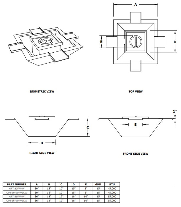 The Outdoor Plus  30" Maya Hammered Copper Fire & Water Bowl - 4-Way Spill - 12V Electronic Ignition - OPT-30FW4WE12V