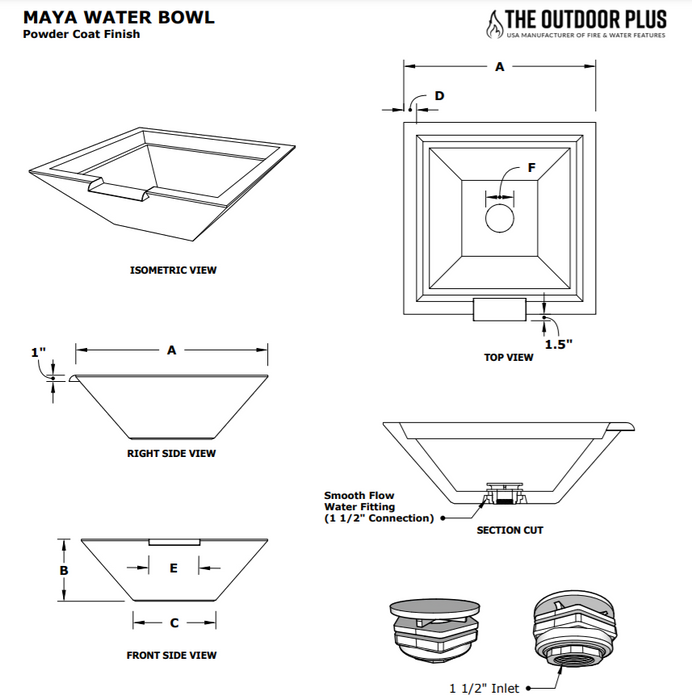 The Outdoor Plus 30" Maya Powder Coated Water Bowl - OPT-30SQPCWO