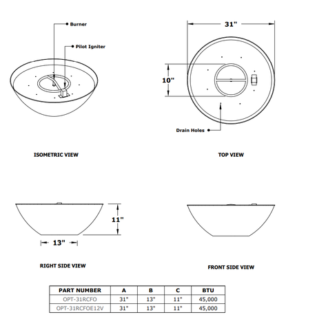 The Outdoor Plus 31" Remi Hammered Copper Fire Bowl - 12V Electronic Ignition - OPT-31RCFOE12V