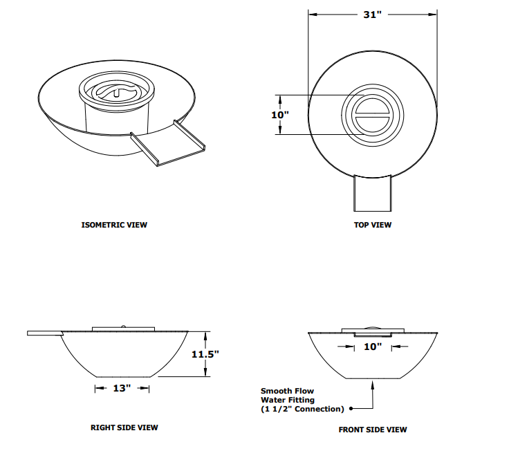 The Outdoor Plus 31" Remi Hammered Copper Fire & Water Bowl - Gravity Spill - Match Lit - OPT-31RCFOGS