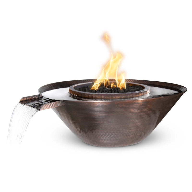 The Outdoor Plus 31" Remi Hammered Copper Fire & Water Bowl - Gravity Spill - Match Lit - OPT-31RCFOGS