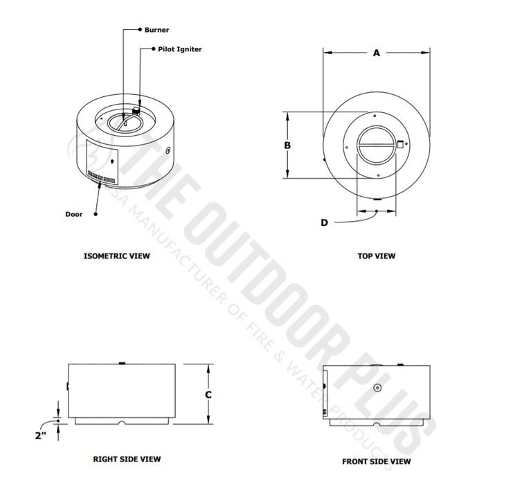 The Outdoor Plus 32" Florence Concrete Fire Pit - Flame Sense System with Push Button Spark Igniter - OPT-FL3218FSEN