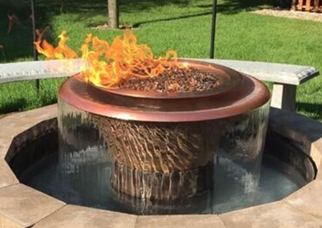 The Outdoor Plus 36" Cazo Copper 360° Water & Fire Bowl - 12V Electronic Ignition - OPT-36FW360E12V