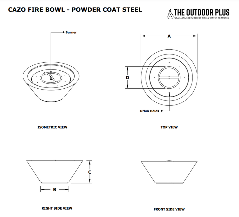 The Outdoor Plus 36" Cazo Powder Coated Fire Bowl - 12V Electronic Ignition - OPT-R36PCFOE12V