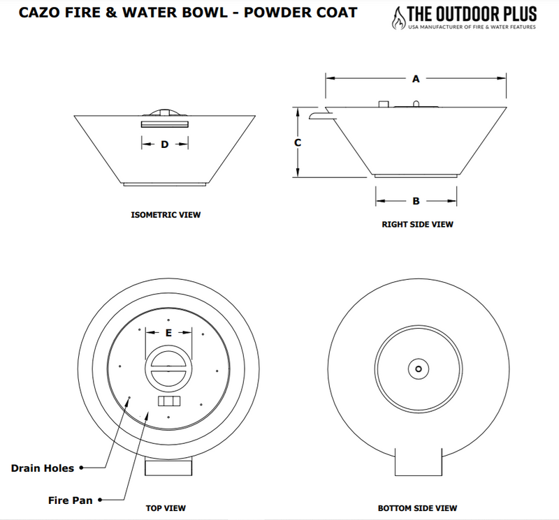 The Outdoor Plus 36" Cazo Powder Coated Fire & Water Bowl - 12V Electronic Ignition - OPT-R36PCFWE12V