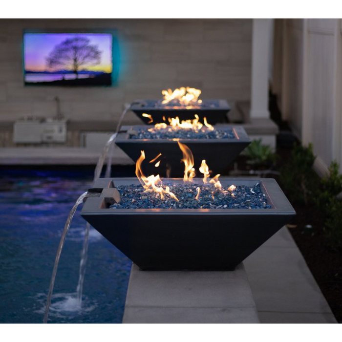 The Outdoor Plus 36" Maya GFRC Concrete Square Fire & Water Bowl - Electronic - OPT-36SFWE12V