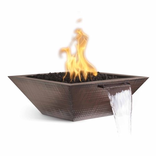 The Outdoor Plus 36" Maya Hammered Copper Fire & Water Bowl - Match Lit - OPT-36SCFW