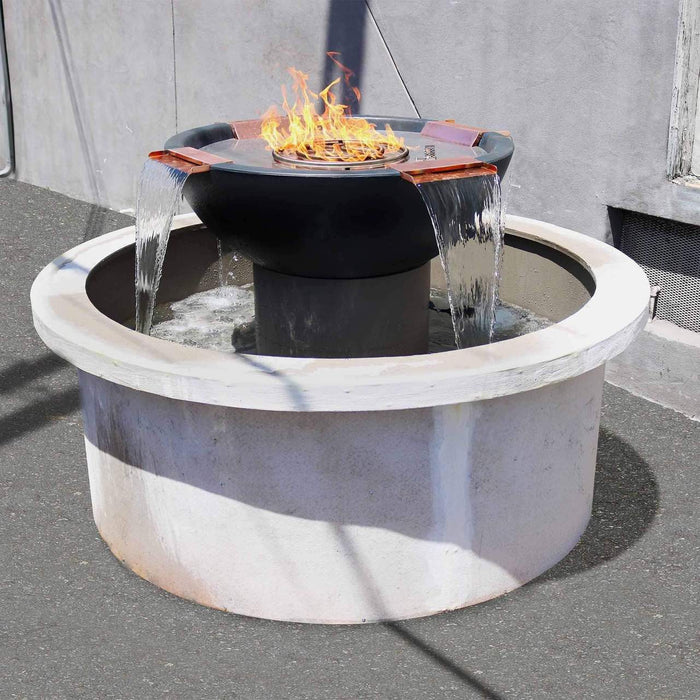 The Outdoor Plus 46" Sedona GFRC Fire & Water Bowl - 4 Way Spill - Match Lit - OPT-46RFW4W