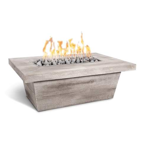 The Outdoor Plus 48" Carson GFRC Wood Grain Fire Pit - 24" Tall - Flame Sense System with Push Button Spark Igniter - OPT-CRS4836FSEN