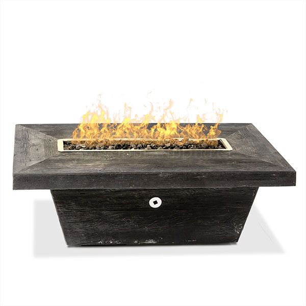The Outdoor Plus 48" Carson GFRC Wood Grain Fire Pit - 24" Tall - Match Lit with Flame Sense System - OPT-CRS4836FSML