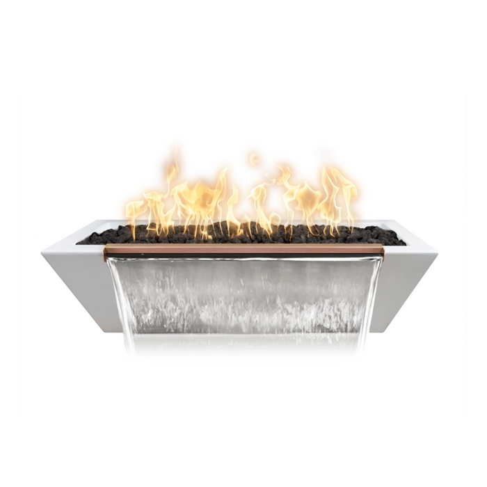 The Outdoor Plus 48" Linear Maya GFRC Concrete Fire & Water Bowl - Electronic - OPT-4820MFWE12V