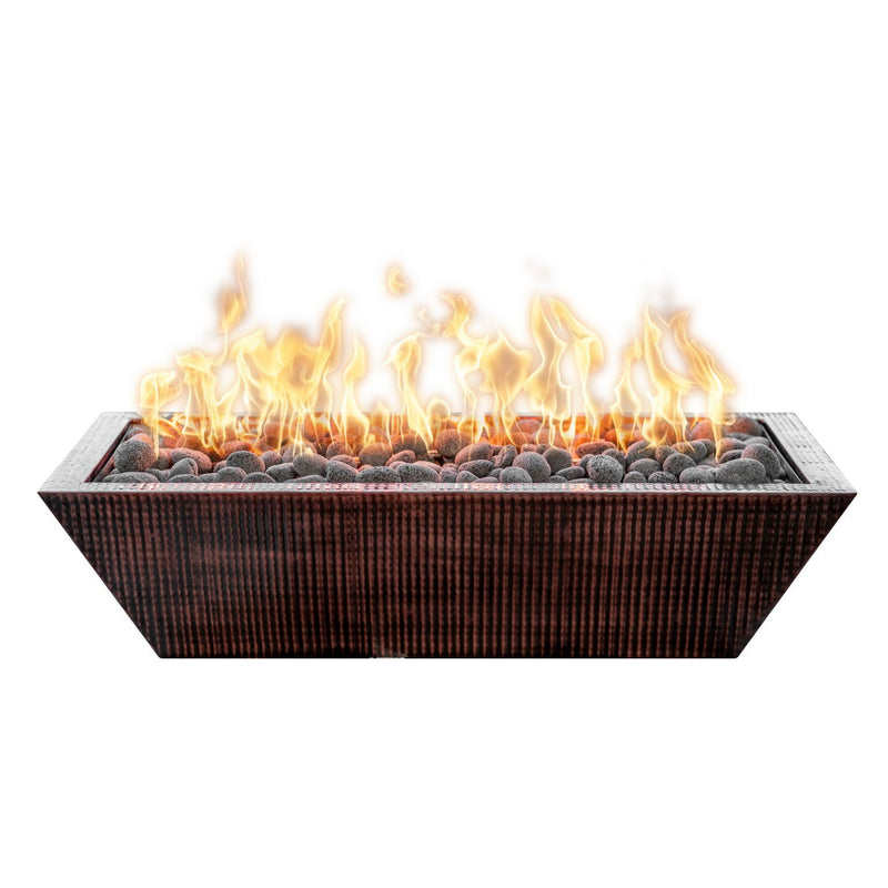 The Outdoor Plus 48" Linear Maya Hammered Copper Fire Bowl - 12V Electronic Ignition - OPT-4820MCFOE12V