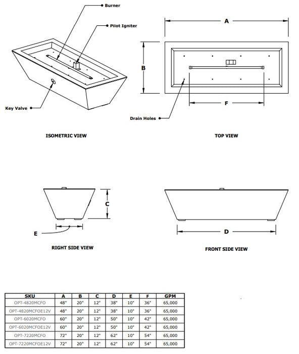 The Outdoor Plus 48" Linear Maya Hammered Copper Fire Bowl - Match Lit - OPT-4820MCFO