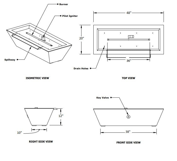 The Outdoor Plus 48" Linear Maya Hammered Copper Fire & Water Bowl - 12V Electronic Ignition -  OPT-4820MCFWE12V