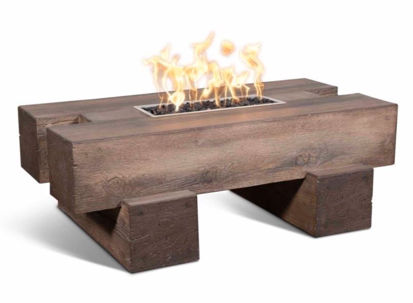 The Outdoor Plus 48" Palo Fire Pit Wood Grain Concrete - 110V Plug & Play Electronic Ignition - OPT-PAL48EKIT