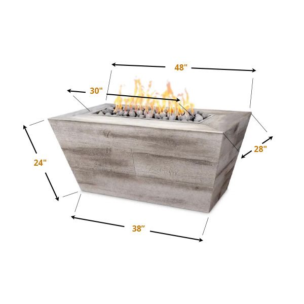 The Outdoor Plus 48" Plymouth Rectangular Wood Grain Fire Pit - 16" Tall - 12V Electronic Ignition - OPT-PLM4828LWE12V