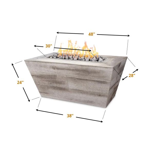 The Outdoor Plus 48" Plymouth Rectangular Wood Grain Concrete Fire Pit - 16" Tall -Match Lit - OPT-PLM4828LW