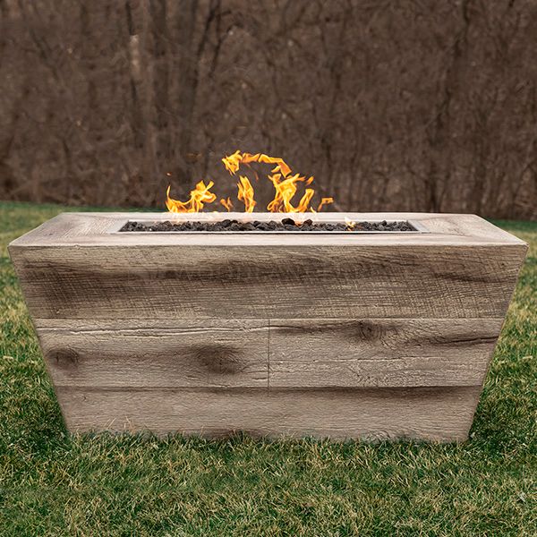 The Outdoor Plus 48" Plymouth Rectangular Wood Grain Concrete Fire Pit - 16" Tall -Match Lit - OPT-PLM4828LW