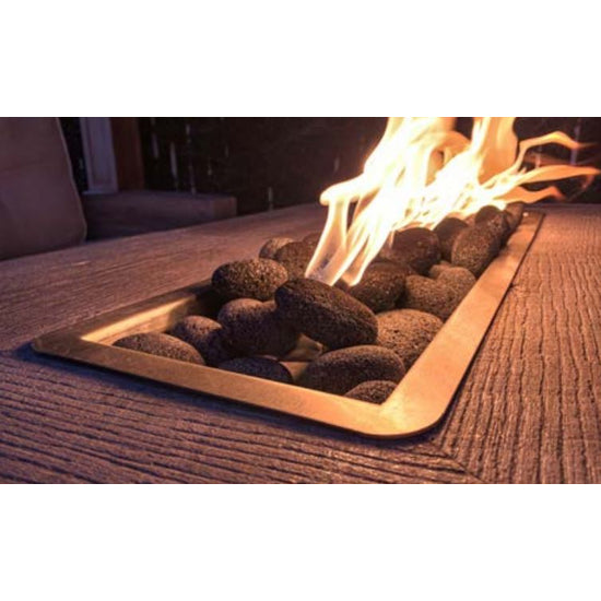 The Outdoor Plus 48" Plymouth Rectangular Wood Grain Concrete Fire Pit - 16" Tall -Match Lit with Flame Sense System - OPT-PLM4828LWFSML