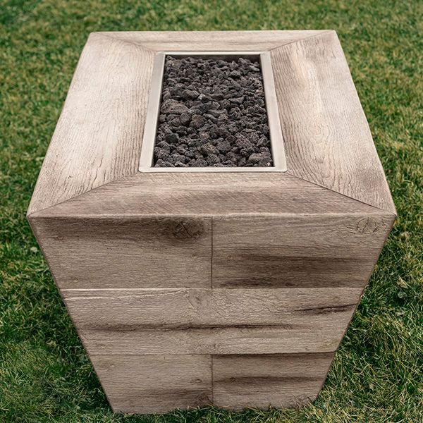 The Outdoor Plus 48" Plymouth Rectangular Wood Grain Concrete Fire Pit - 16" Tall -Match Lit with Flame Sense System - OPT-PLM4828LWFSML