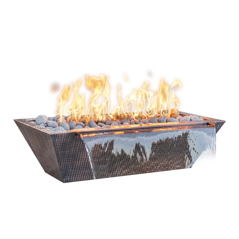 The Outdoor Plus 60" Linear Maya Hammered Copper Fire & Water Bowl - 12V Electronic Ignition  - OPT-6020MCFWE12V