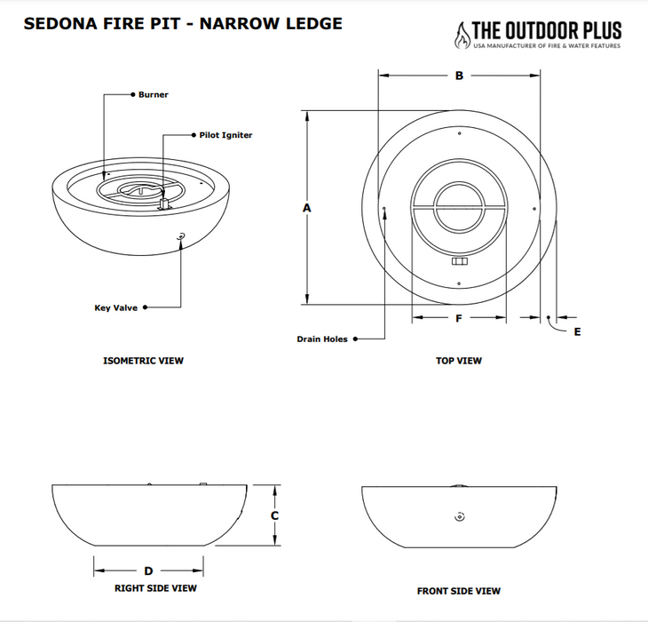 The Outdoor Plus 60" Sedona Concrete Narrow Ledge Fire Pit - Match Lit - OPT-SED60