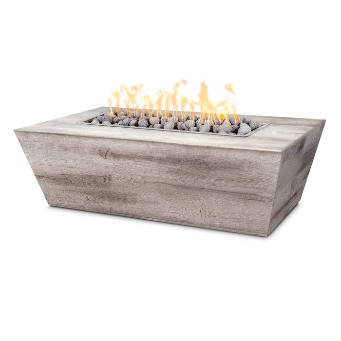 The Outdoor Plus 72" Plymouth Rectangular Wood Grain Concrete Fire Pit - 16" Tall -  110V Plug & Play Electronic Ignition - OPT-PLM7228LWEKIT