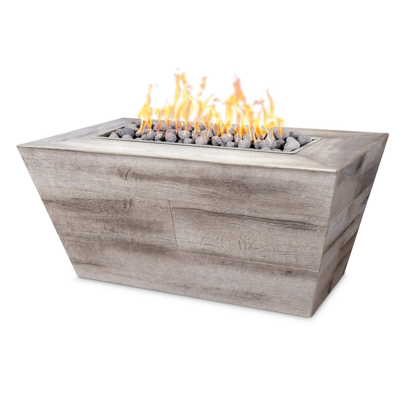 The Outdoor Plus 84" Plymouth Rectangular Wood Grain Concrete Fire Pit - 16" Tall -12V Electronic Ignition - OPT-PLM8428LWE12V