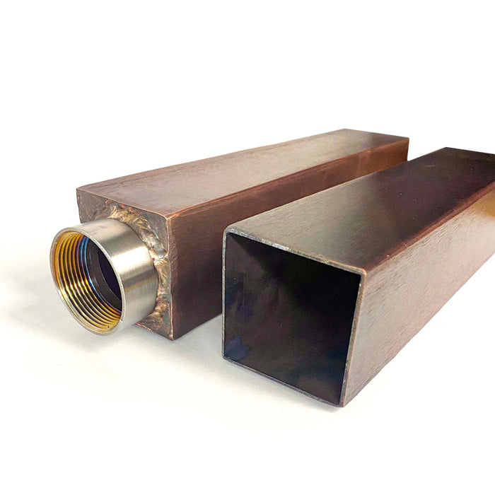 The Outdoor Plus Angled Mini Scupper Copper 2.5 x 2.5 x 12" - Threaded Back  - OPT-MSAN12T