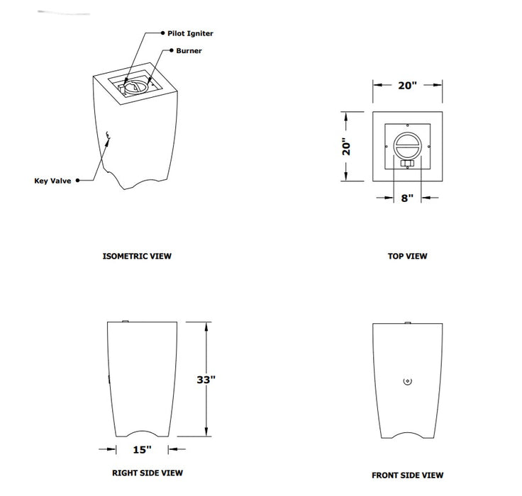 The Outdoor Plus Baston Concrete Fire Pillar - Access Door - Match Lit -OPT-BSTON20AD