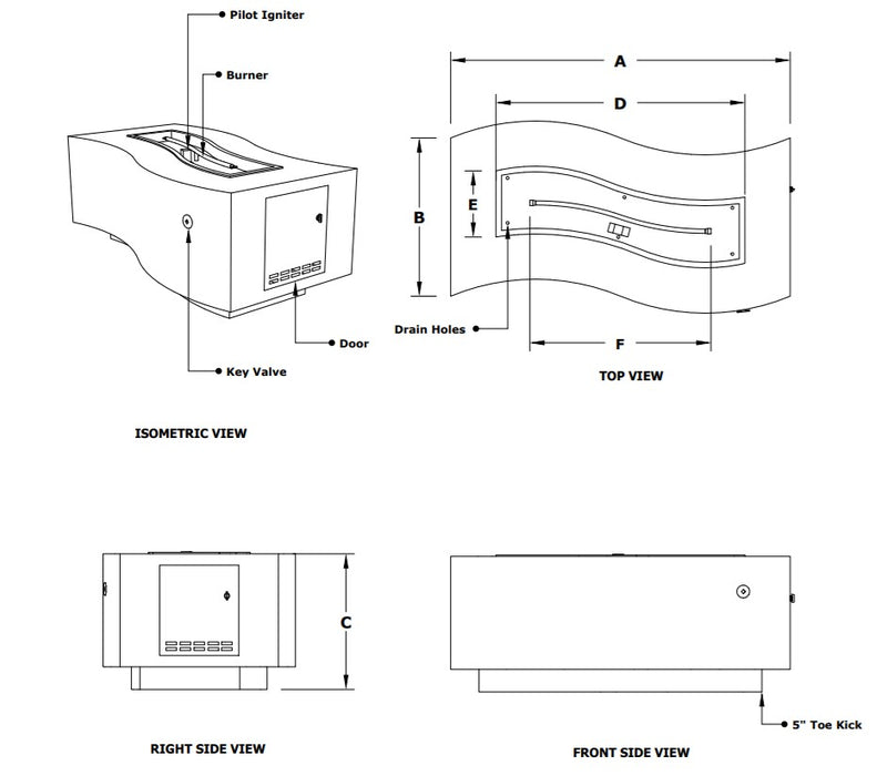 The Outdoor Plus Big Sur Wood Grain Fire Pit - 72" - Flame Sense System with Push Button Spark Igniter - OPT-BGSR72FSEN