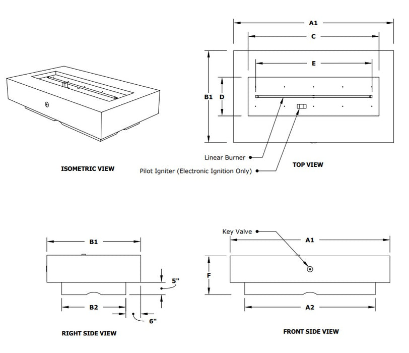 The Outdoor Plus Cabo Linear Fire Pit - 56" - 110V Plug & Play Electronic Ignition -OPT-CBLN56EKIT