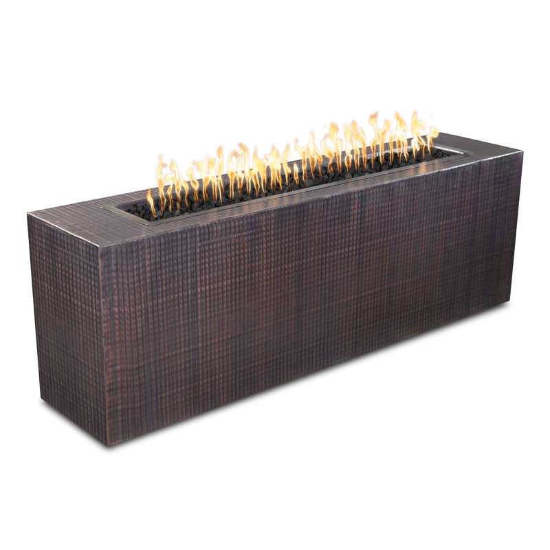 The Outdoor Plus Carmen 72" x 16" x 16" Hammered Copper Fire Pit - 110V Plug & Play Electronic Ignition - OPT-CRMCPR7216EKIT