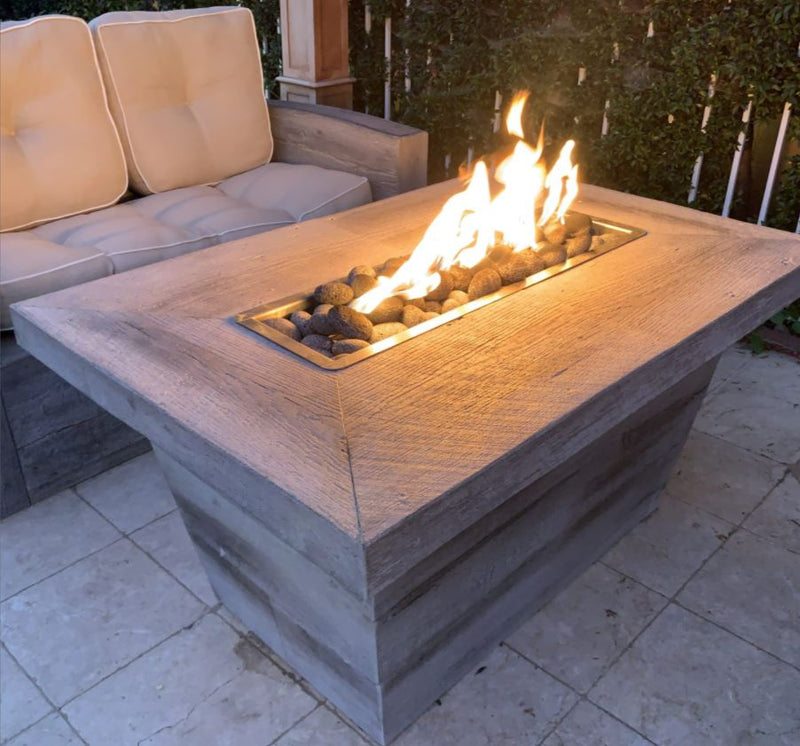 The Outdoor Plus Carson Wood Grain Fire Pit 48" x 36" - 16" Tall - Match Lit - OPT-CRS4836LW