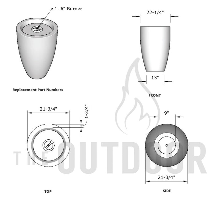 The Outdoor Plus Castillo Concrete Fire Pillar - No Access Door - Match Lit with Flame Sense System - OPT-TO22FSML