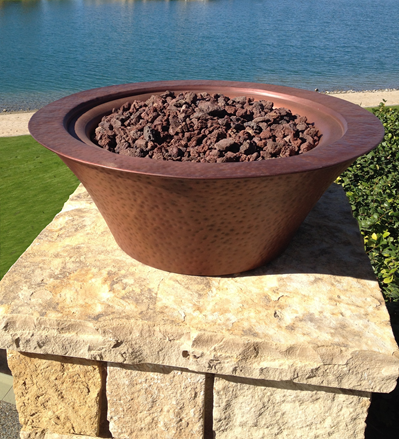 The Outdoor Plus 24 Cazo Hammered Copper Fire Bowl - Electronic Ignition - OPT-101-24NWF
