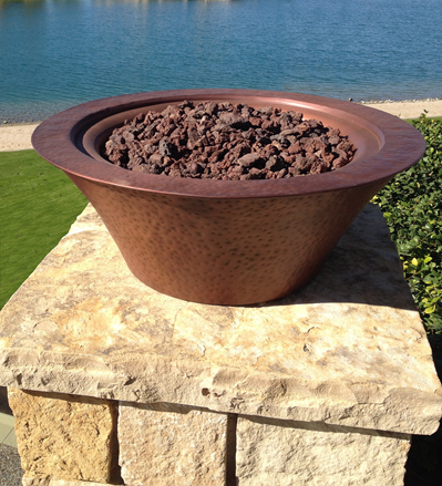 The Outdoor Plus 24" Cazo Hammered Copper Fire Bowl - Match Lit - OPT-101-24NWF