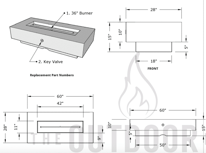 The Outdoor Plus Del Mar 60" Concrete Fire Pit - 12V Electronic Ignition- OPT-DEL6028E12V