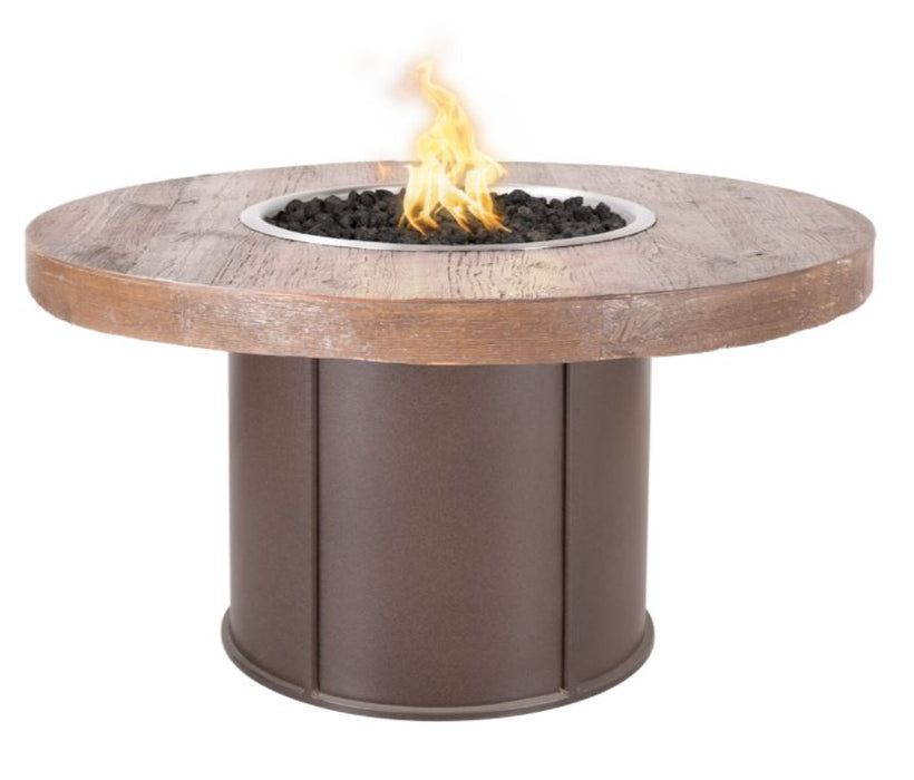 The Outdoor Plus Fresno 43" Steel and Wood Grain Fire Table - 110V Plug & Play Electronic Ignition - OPT-FRS43EKIT