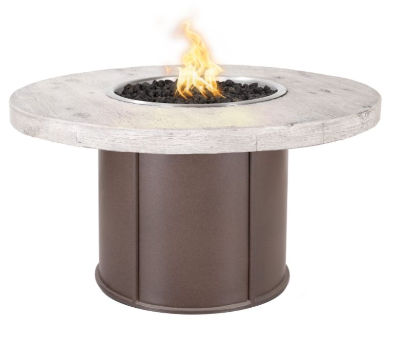 The Outdoor Plus Fresno 43" Steel and Wood Grain Fire Table - 110V Plug & Play Electronic Ignition - OPT-FRS43EKIT