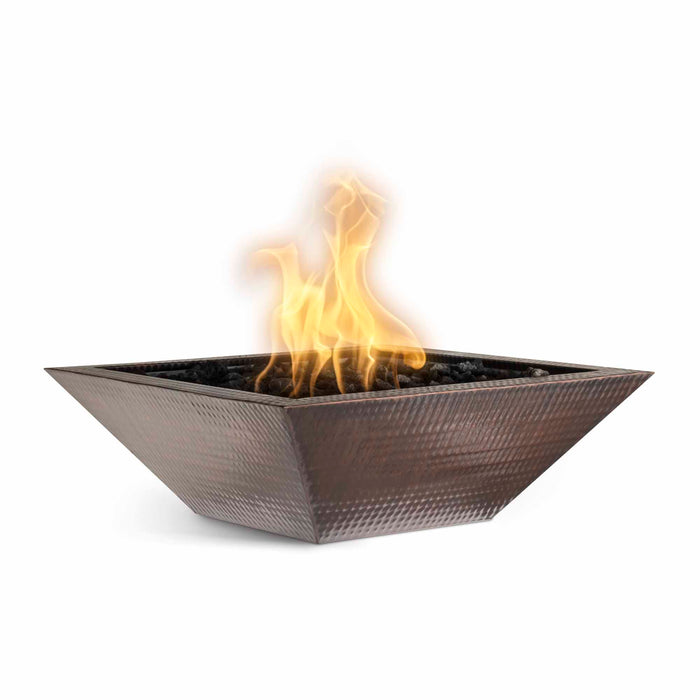 The Outdoor Plus Maya 12V Electronic  Ignition Hammered Copper Square Fire Bowl - 24" - OPT-103-SQ24E12V